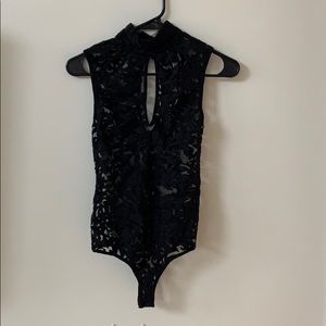 Black lace halter bodysuit
